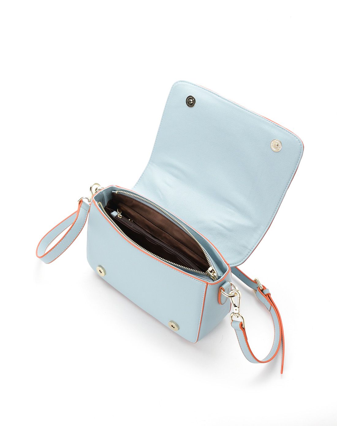 makko女士蓝色牛皮撞色油边时尚翻盖小方包