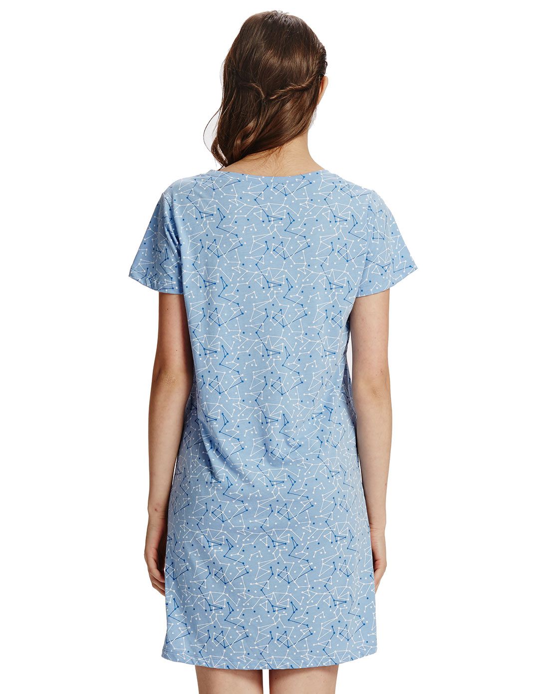 女款晴空蓝舒木尔印花圆领短袖家居裙