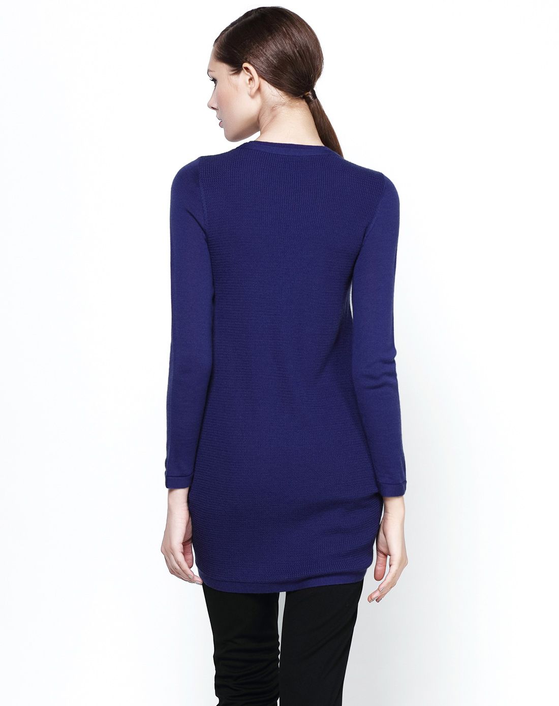 深紫蓝色时尚百搭长袖中长款针织衫