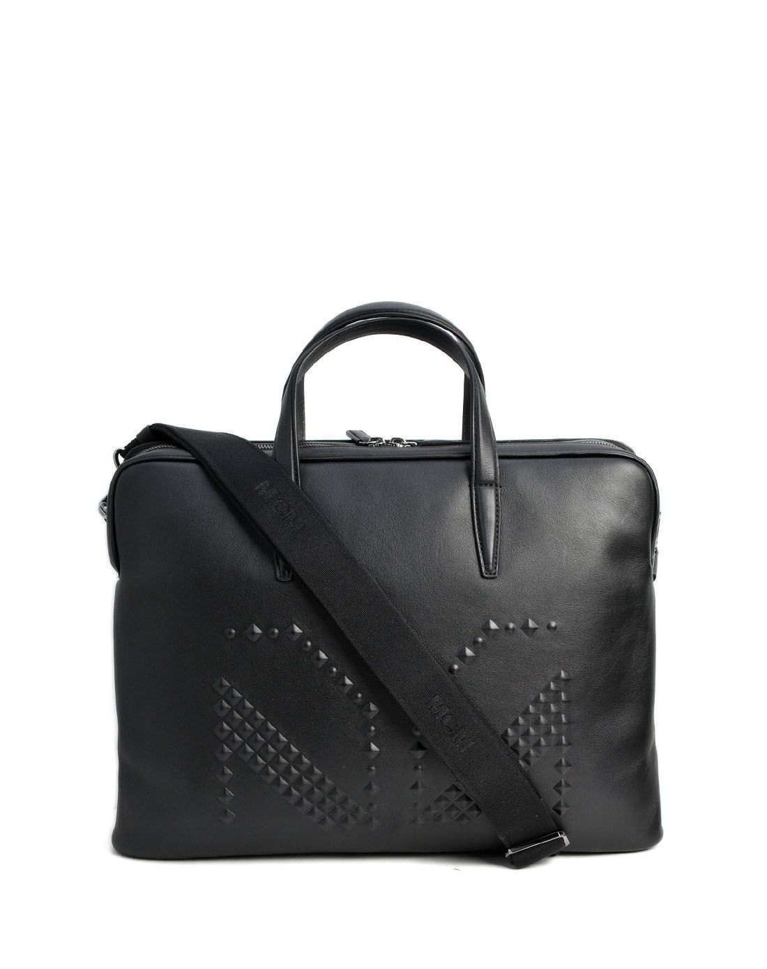 > mcm 男款黑色简约手提斜挎包(大号)