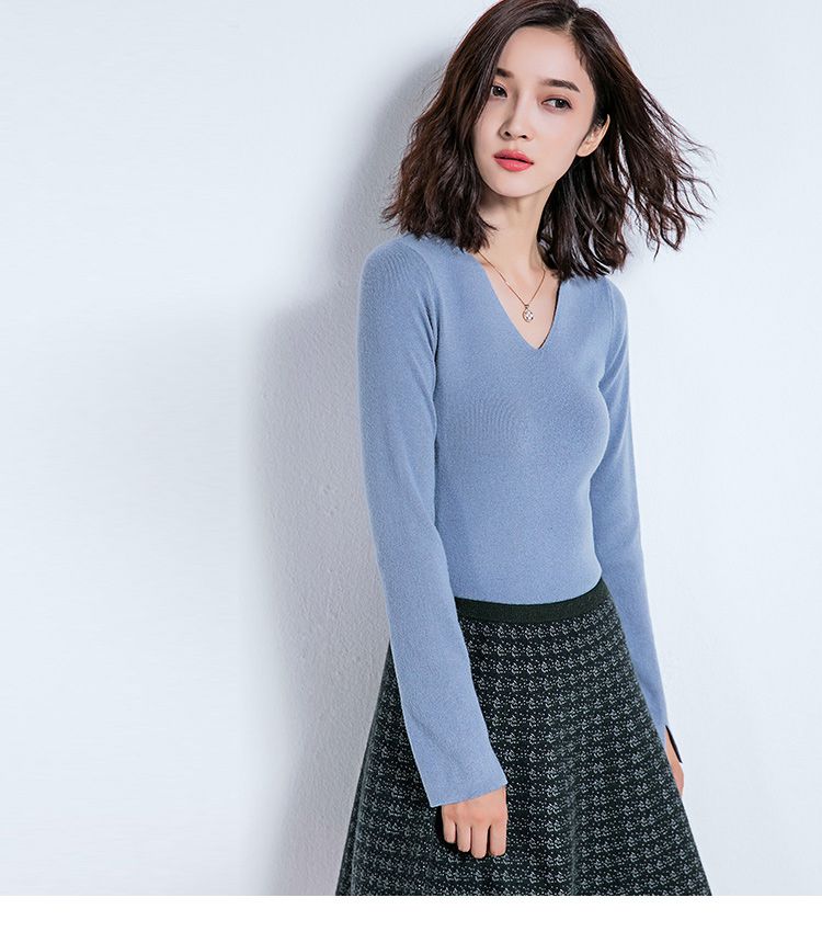 修身v袖毛衣打底衫