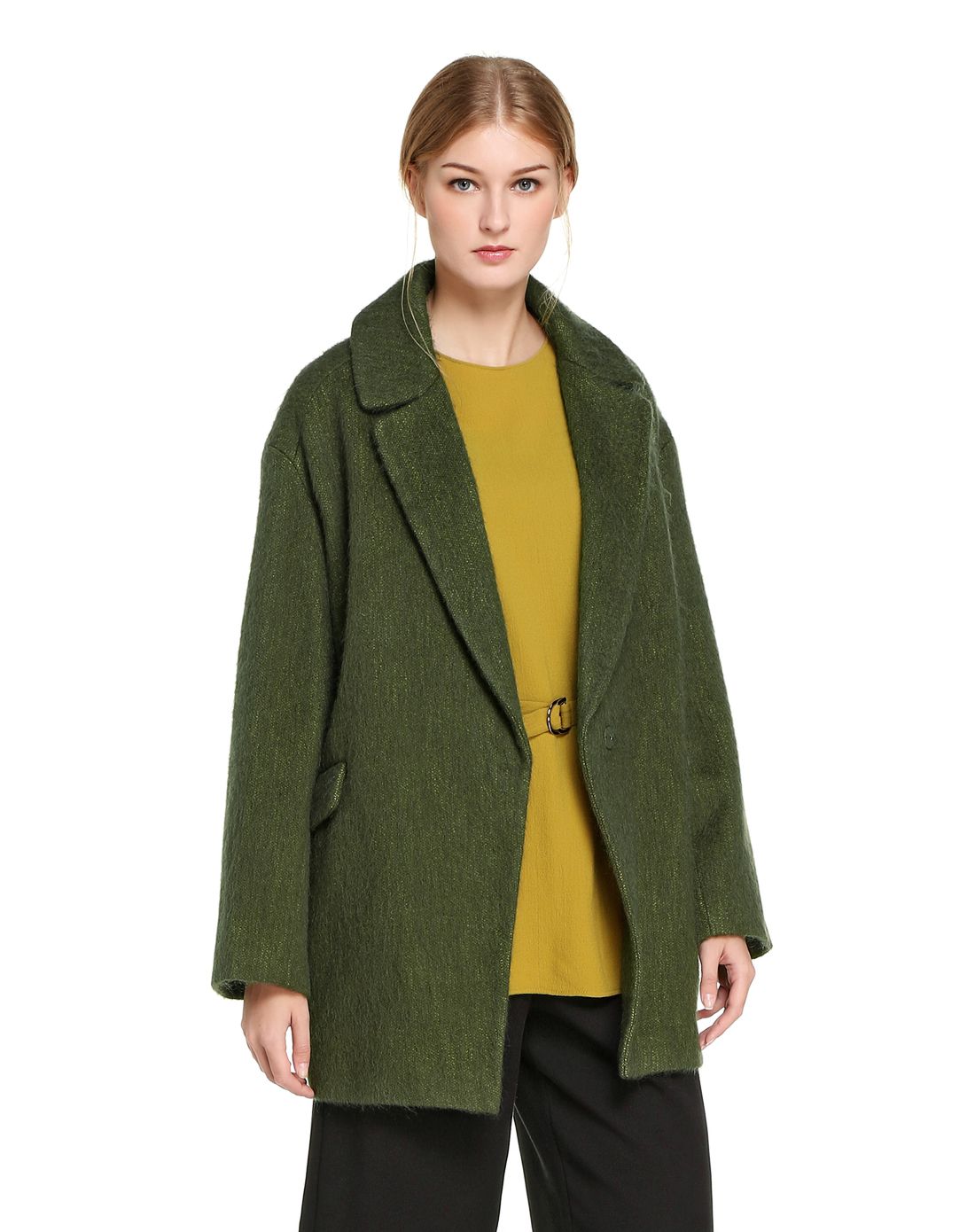 深绿色简约斯文长袖大衣