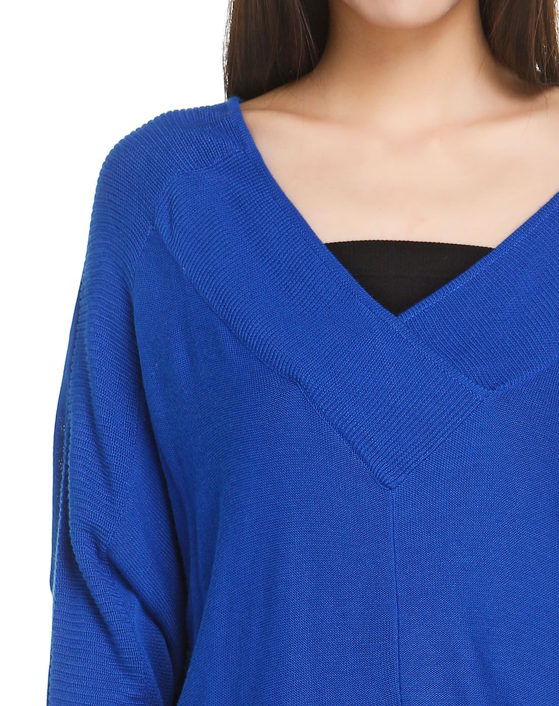 (两件起售)e&joy深蓝色v领百搭休闲长袖针织衫