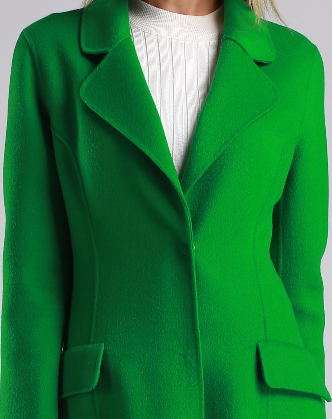 女款绿色时尚超长款双面羊毛大衣