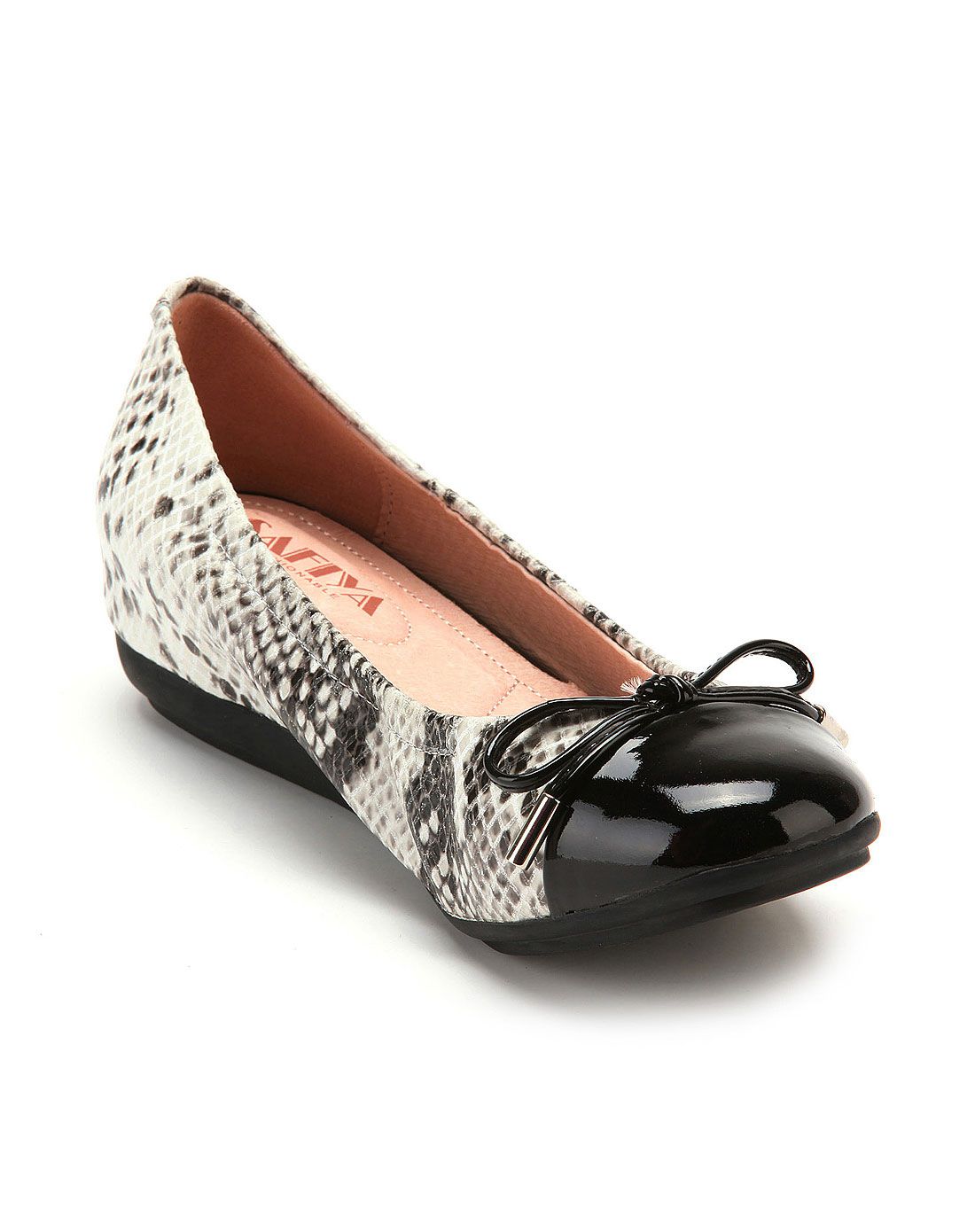 星期六集团品牌女鞋索菲娅safiya 灰色蛇纹羊皮/黑色漆面牛皮休闲单鞋