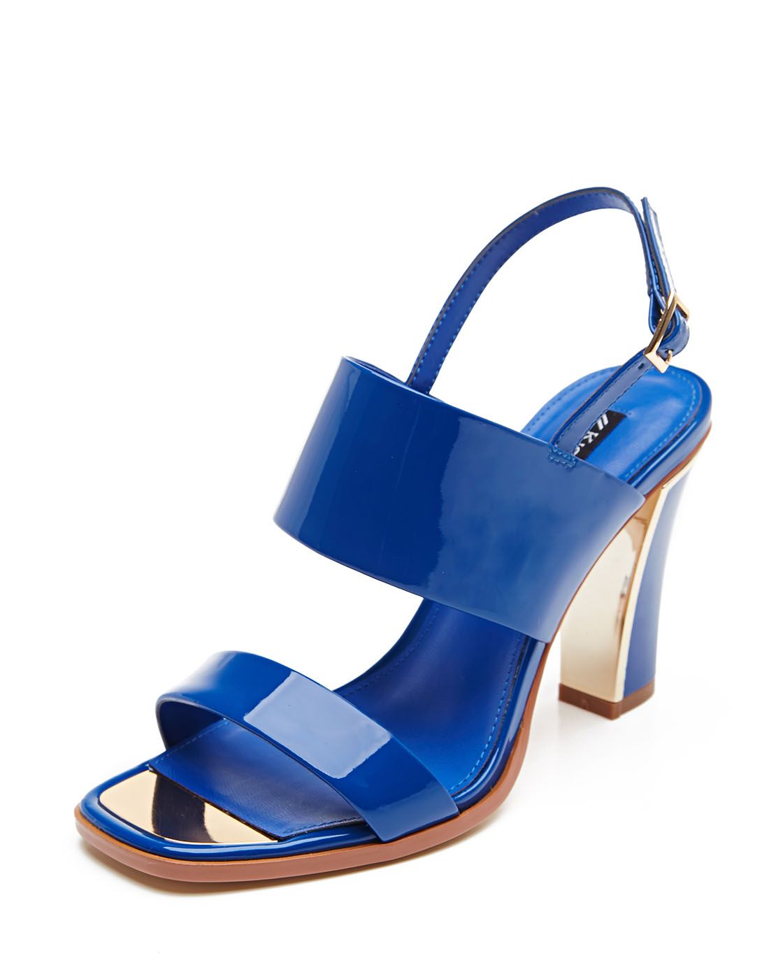 女款蓝色牛漆皮超高跟凉鞋