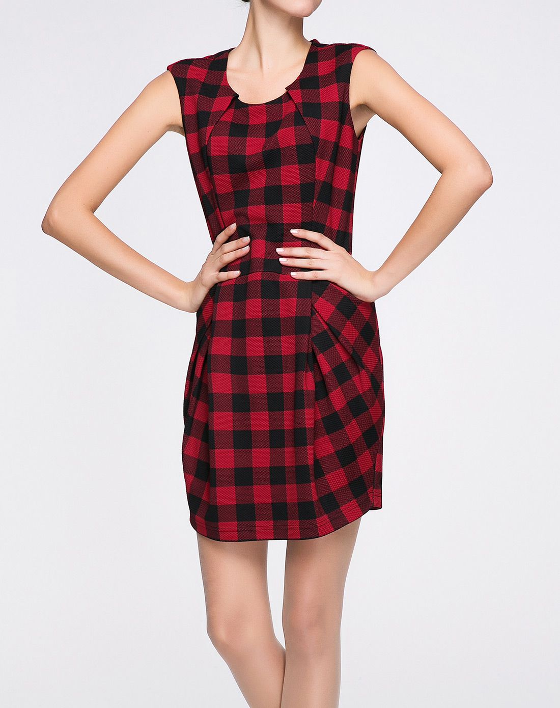 女克红格格子针织连衣裙克红格