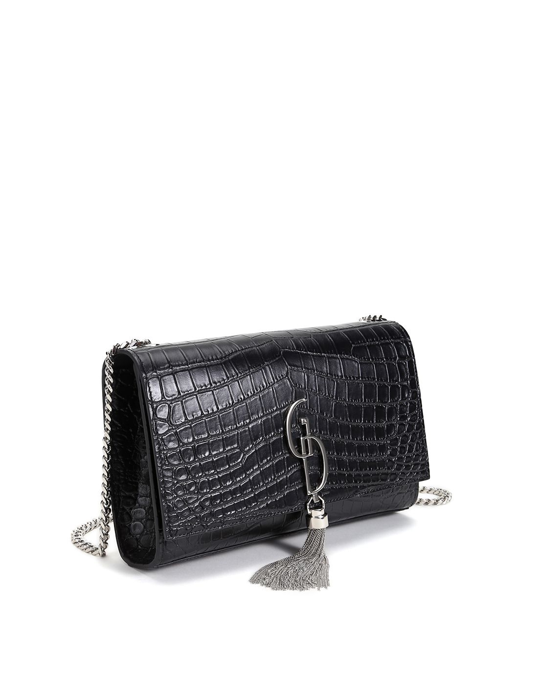哥弟 黑色时尚鳄鱼纹牛皮女士斜挎包
