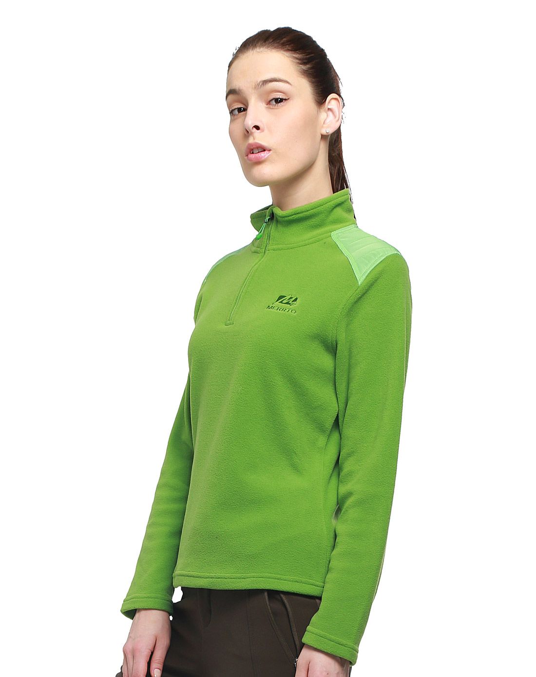 舒适保暖 女款草绿色抓绒衣 半开摇粒