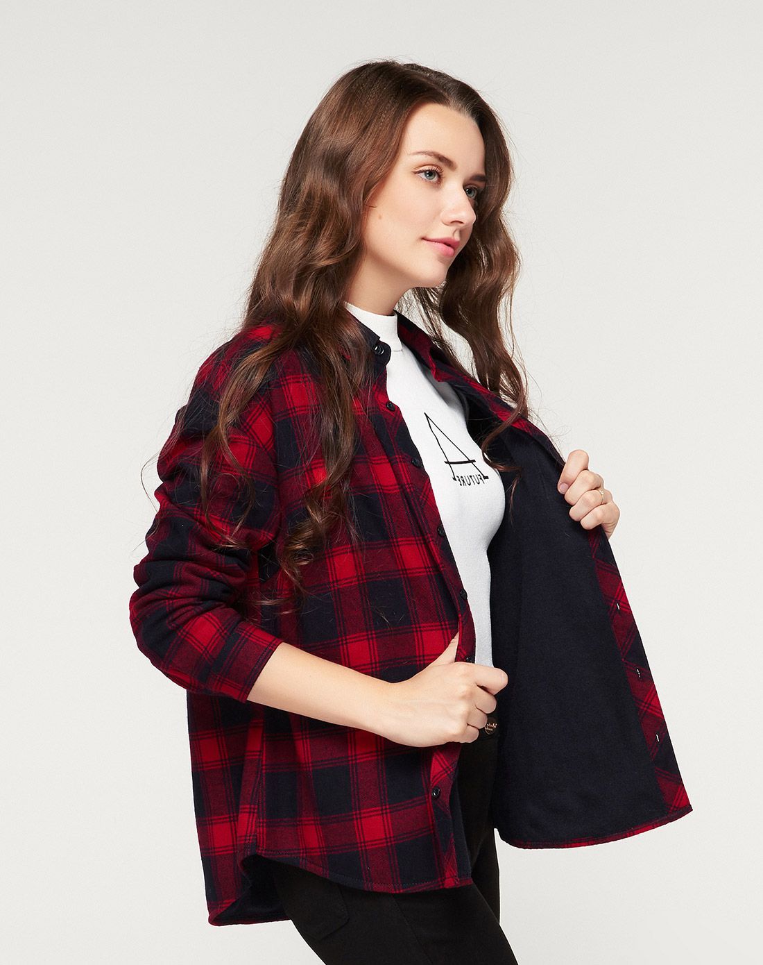 cache cache经典红黑格子休闲衬衫4419018346_唯品会