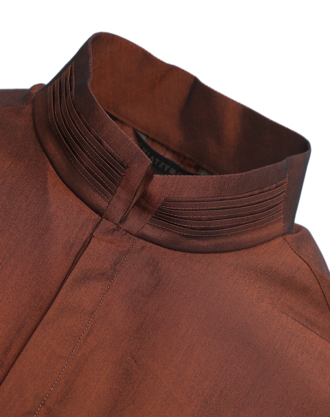 夏姿陈男款金褐色棉制混纺立领衬衫