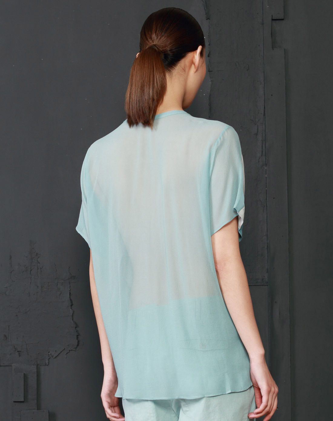 淡灰蓝全棉拼接短袖t恤