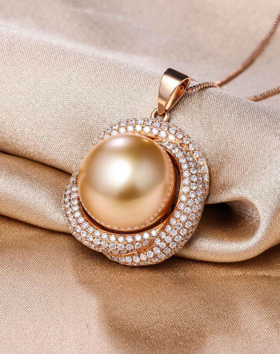 蓝色海洋 菲律宾一号金珠15mm南洋珍珠18k金钻石吊坠(附证书)