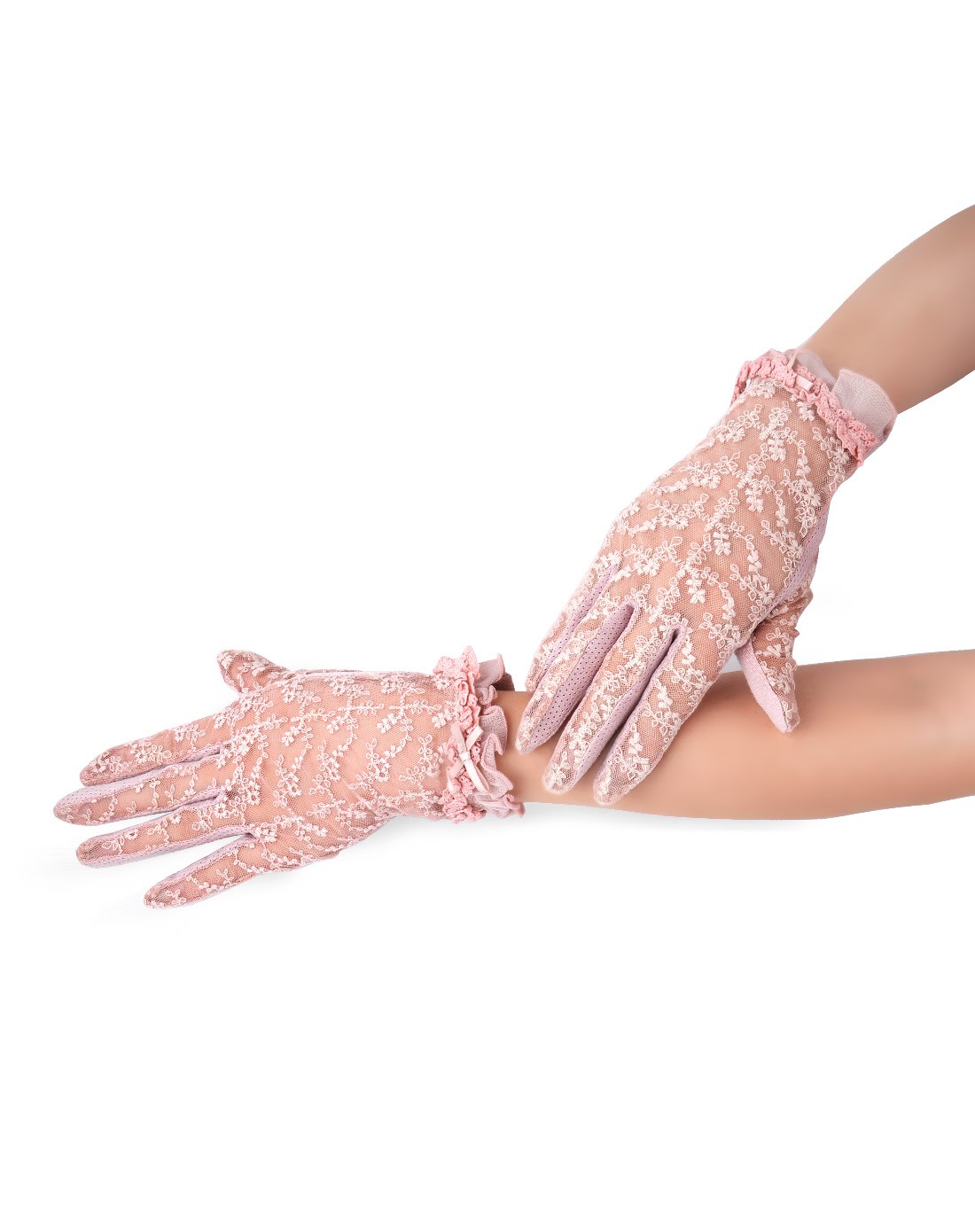 蕾丝花边防晒短手套(藕粉色)