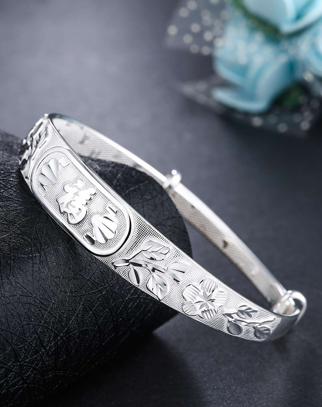 七度银饰专场七度 富贵花呈福s999足银手镯32658_唯品会