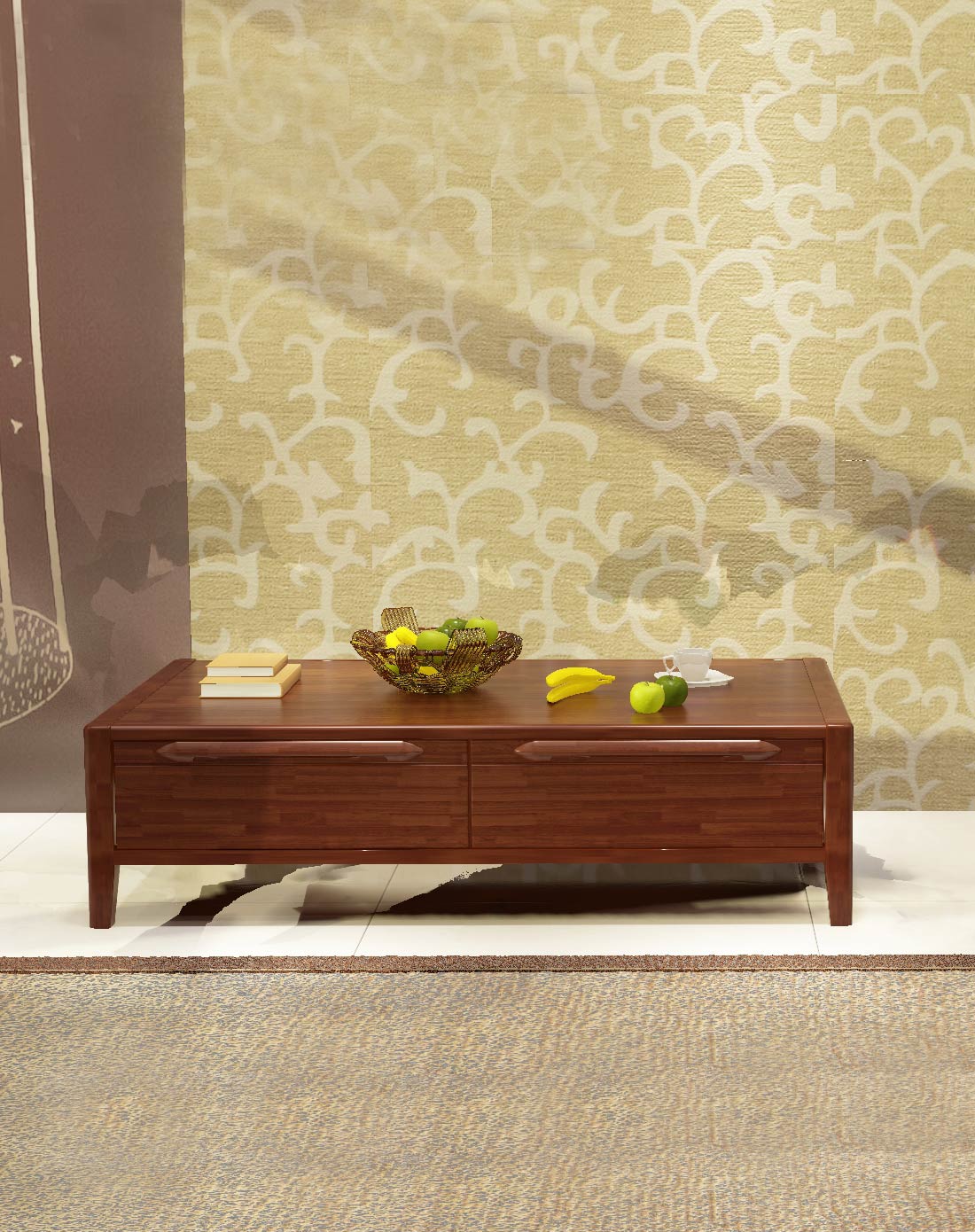 华日家居胡桃楸木实木新品客厅茶几