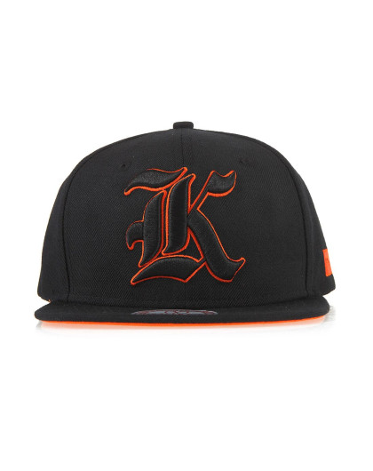 哥特字母k立体刺绣黑橙配色羊毛棒球帽