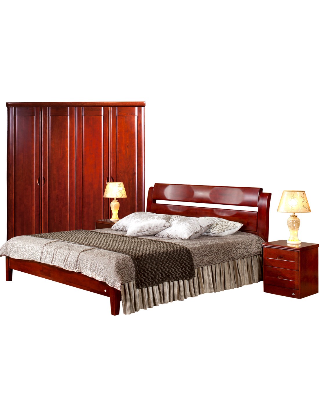 华日家具专场华日家居旭日系列实木床 床头柜*2 衣柜dss00229_唯品会