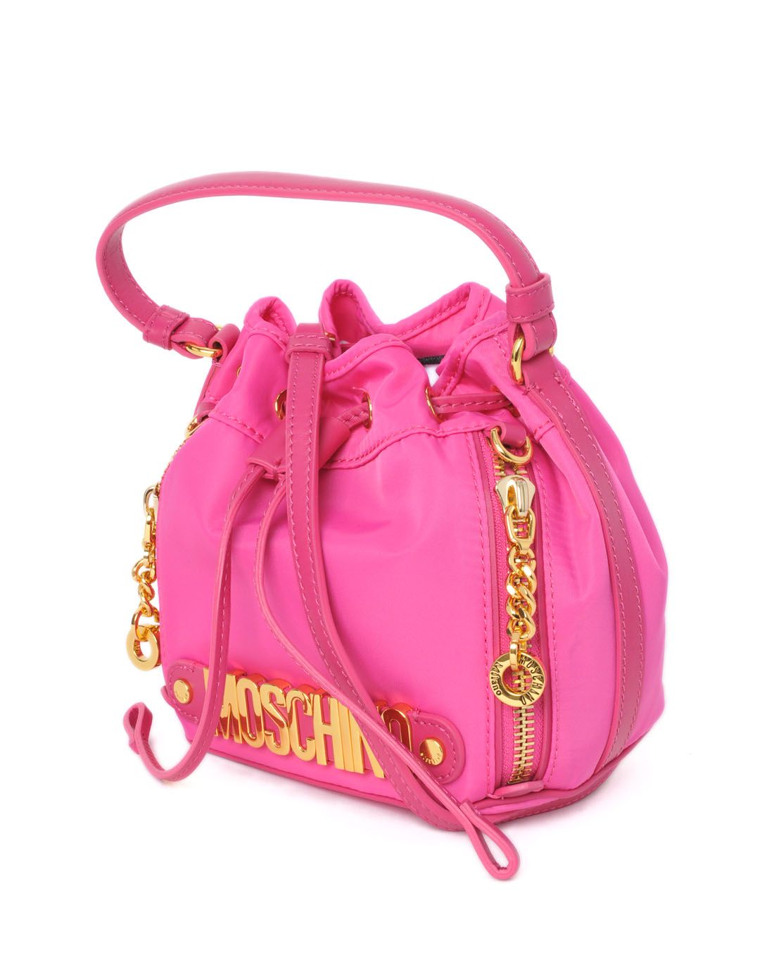 moschino 玫粉色帆布时尚水桶包(小号)