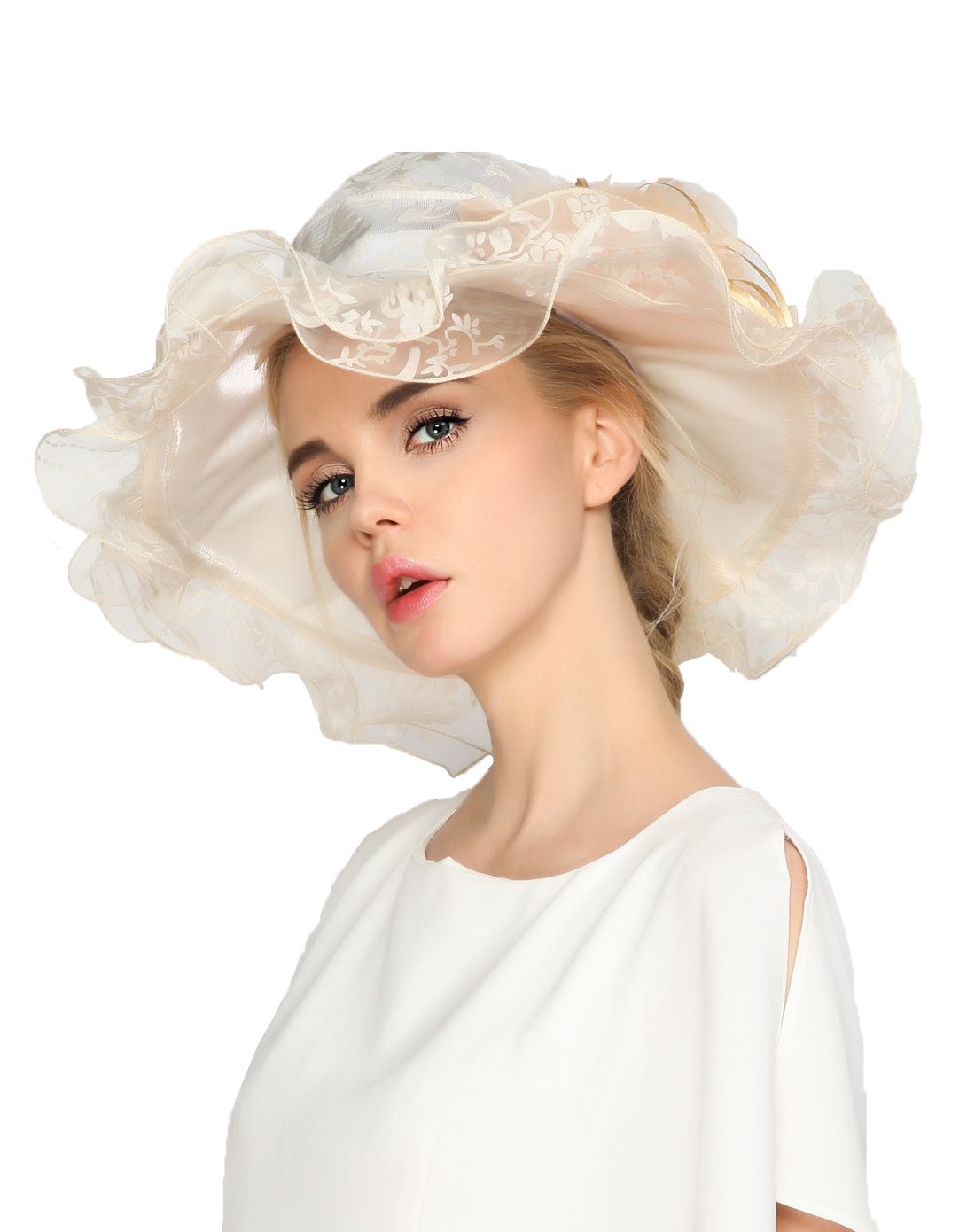 羚羊早安 可折叠欧式典雅大沿防晒遮阳海滩帽