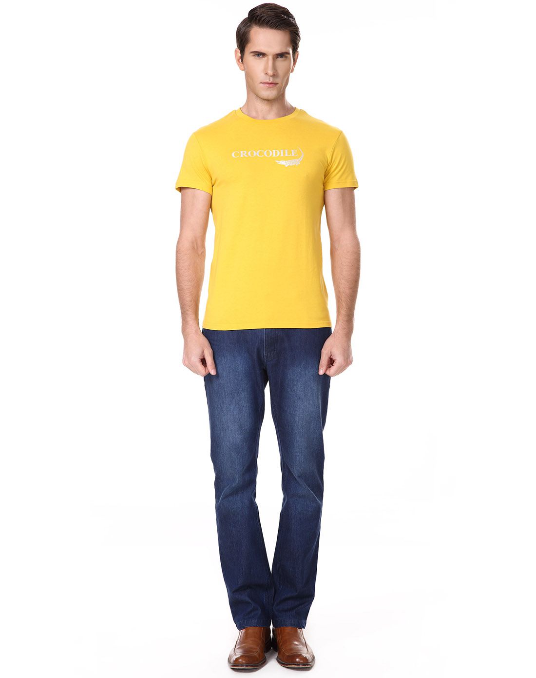 香港鳄鱼恤crocodile黄色简约圆领短袖t恤ba3410553_唯品会