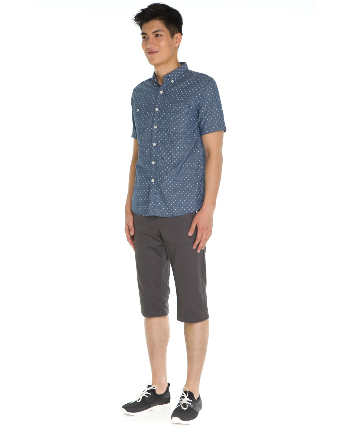 热风hotwind男女鞋服男士深蓝色圆点短衬衫03w440527_唯品会
