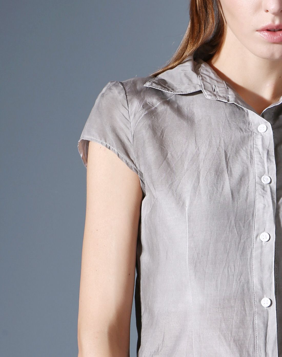 蕾丝镂空图案喷染短袖衬衫