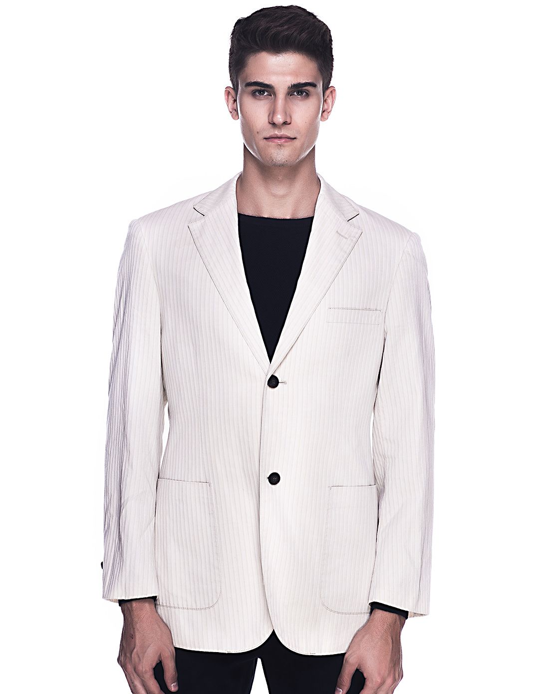 男士米白色全棉休闲西装