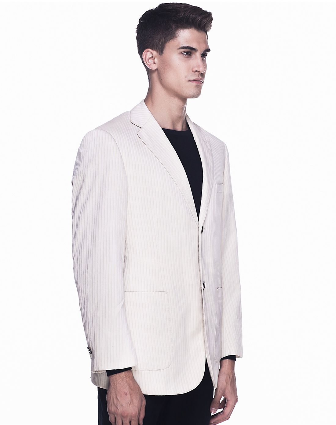 男士米白色全棉休闲西装