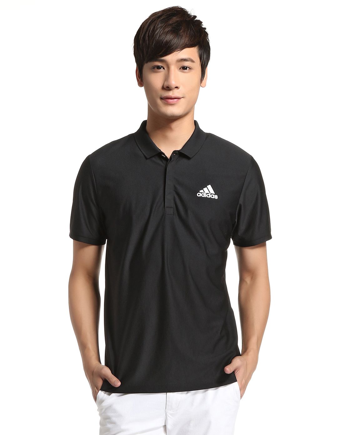 排汗透气 男款黑色运动短袖polo衫