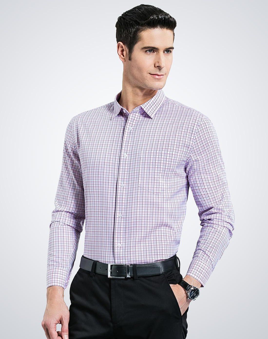 纯棉格子商务休闲衬衫