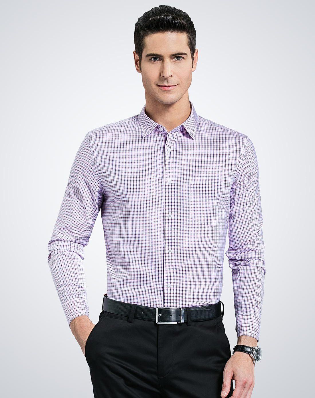 纯棉格子商务休闲衬衫