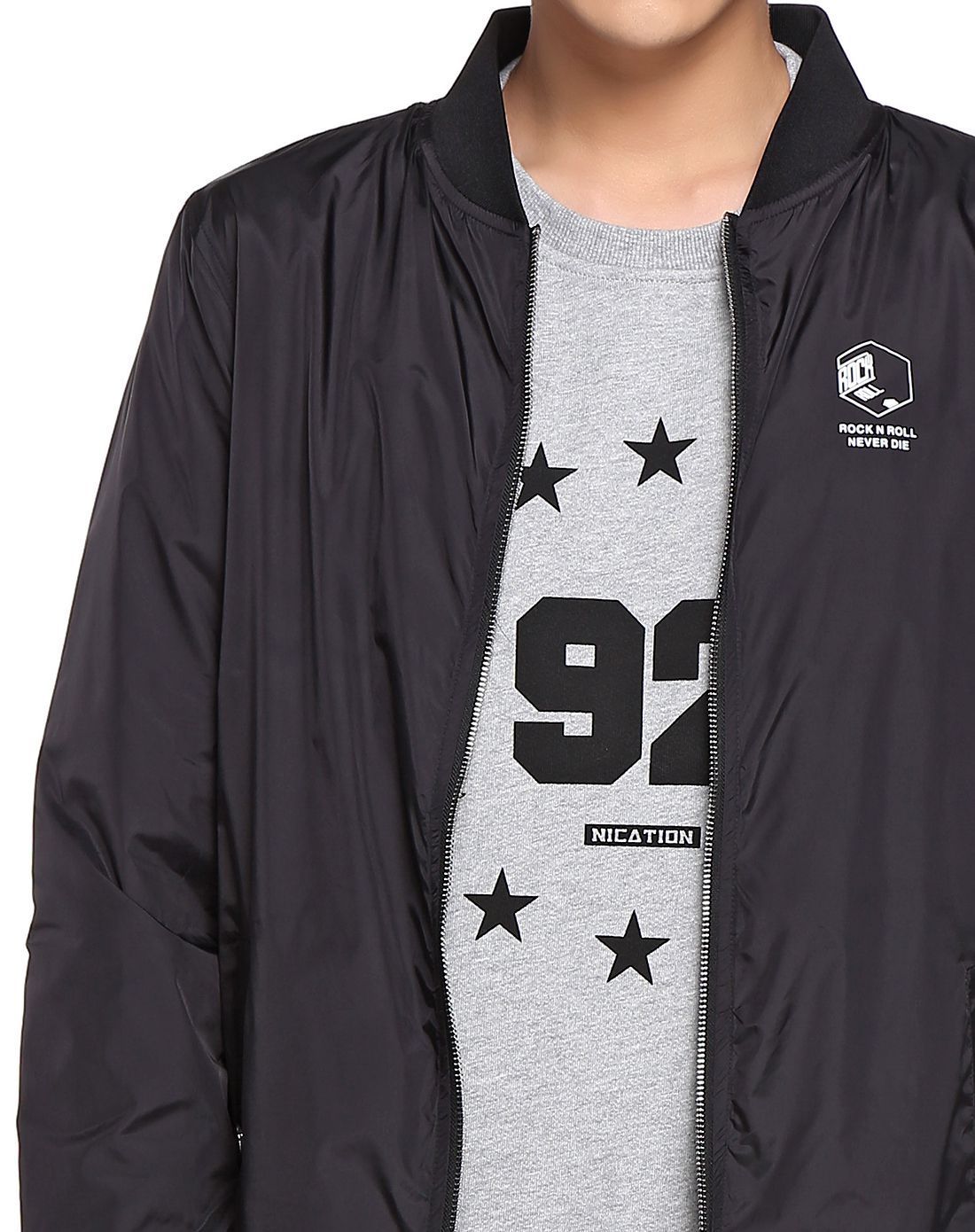 短男后背英文印花茄克