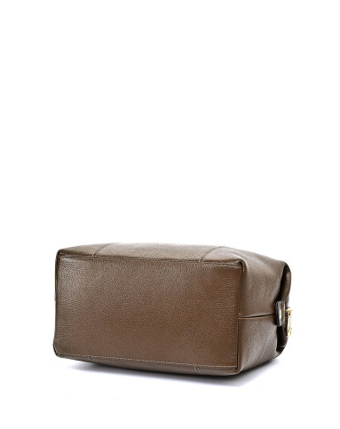 女士卡其色牛皮革荔枝纹手提单肩斜挎包