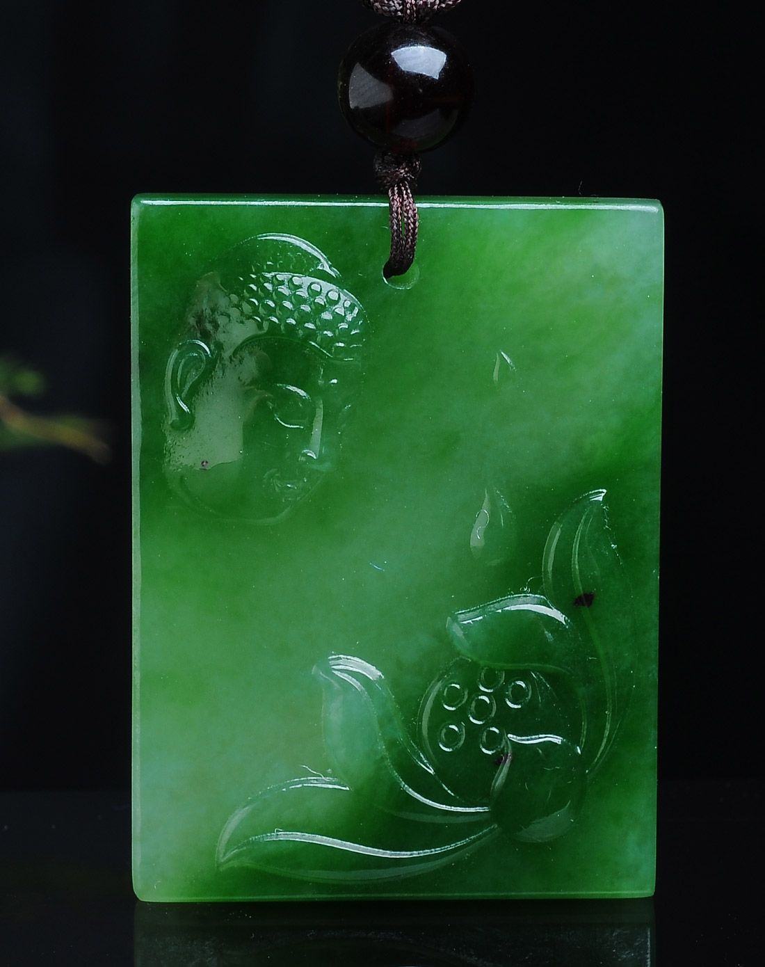 天然和田碧玉佛由心生无事牌吊坠(附证书)