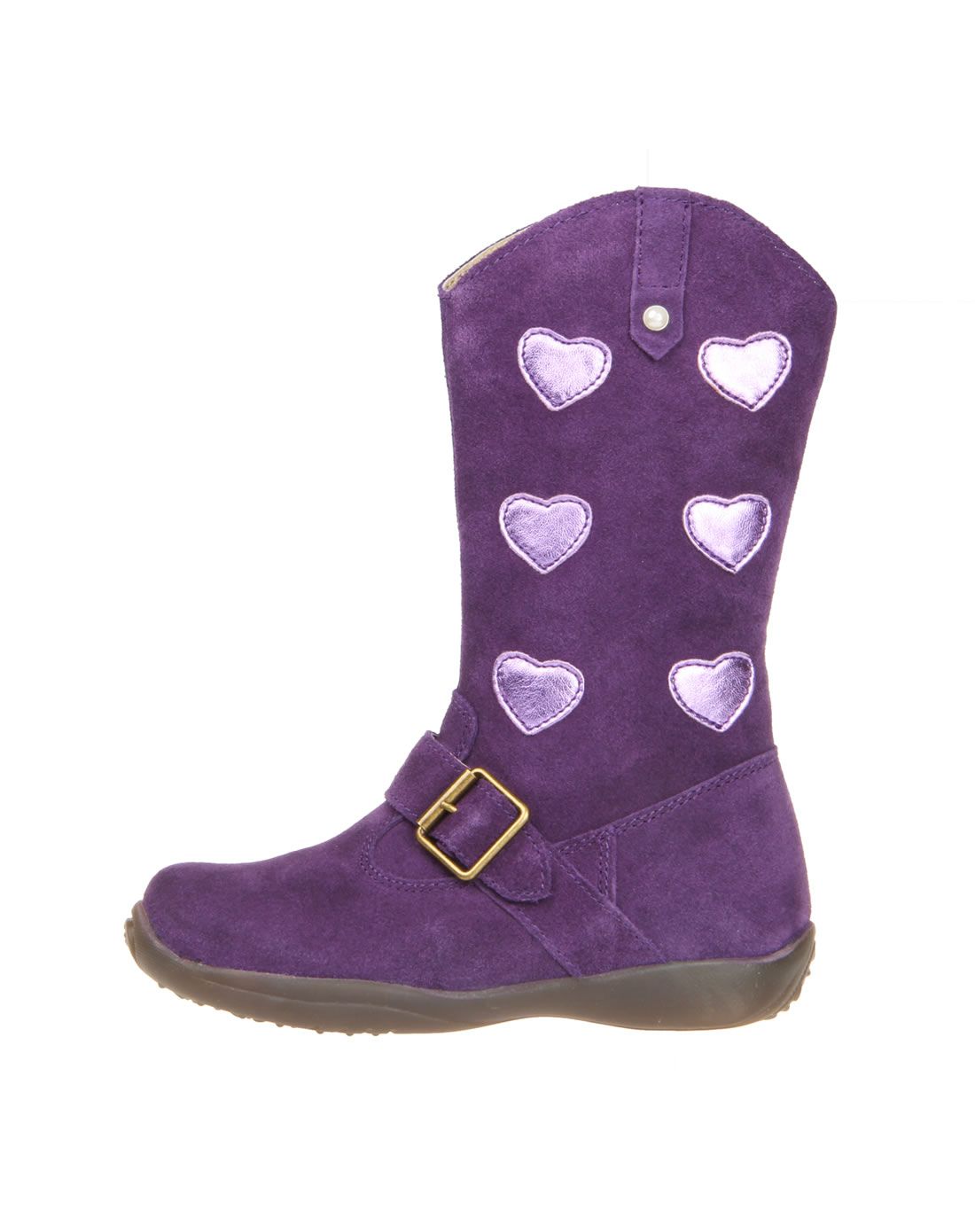 女童紫色桃心加绒高筒靴