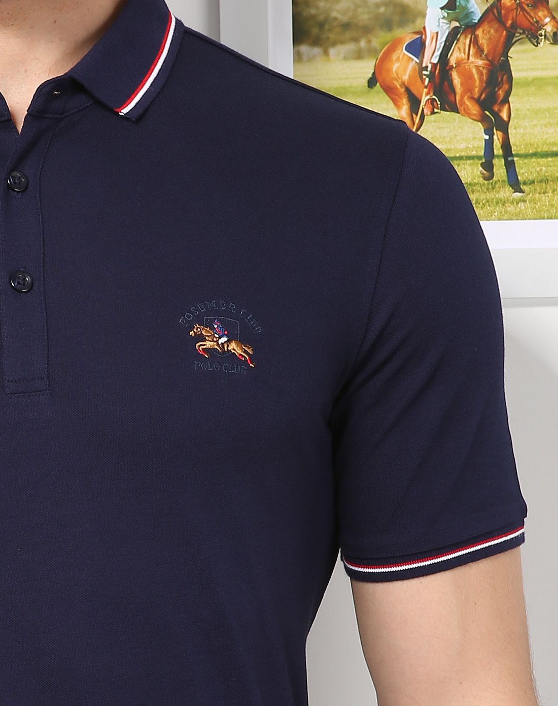 堡马posemer男装反季专场净色珠地户外休闲拼罗纹领短袖t恤t8825229