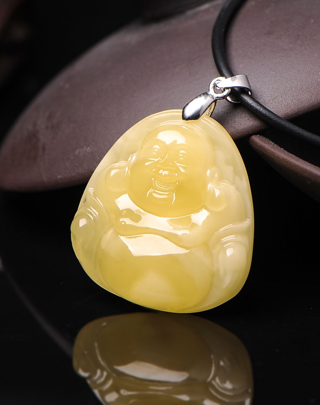 笑佛 天然琥珀蜜蜡吊坠含挂绳附证书