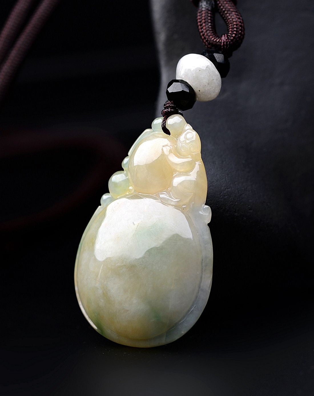 冰糯种三彩福禄寿喜天然a货翡翠吊坠