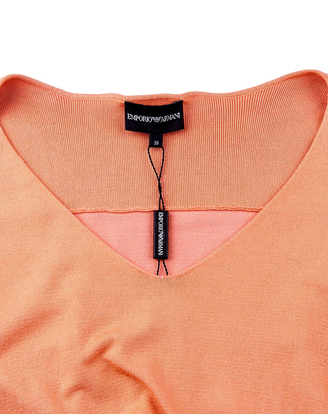 emporio armani女款橘色桃心领蚕丝混纺针织衫
