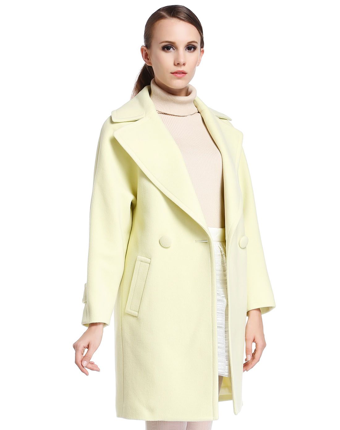 卡洛琳caroline女装专场 caroline浅黄色简约百搭长袖大衣