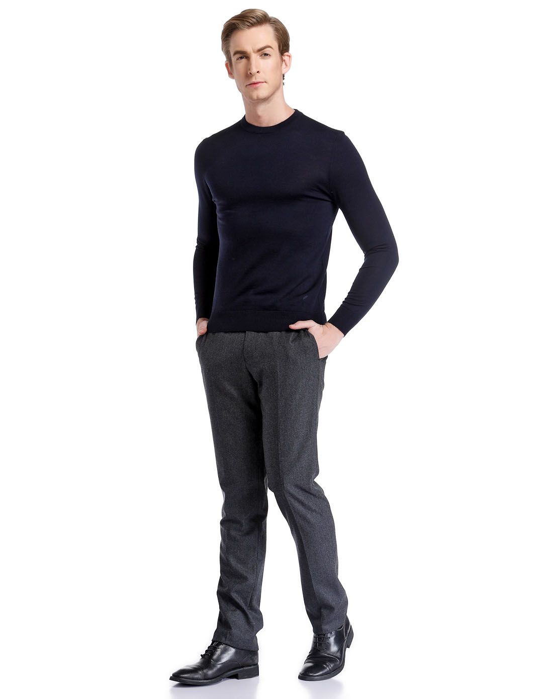 丹尼爱特daniel hechter男装专场 深蓝色休闲百搭长袖羊毛衫