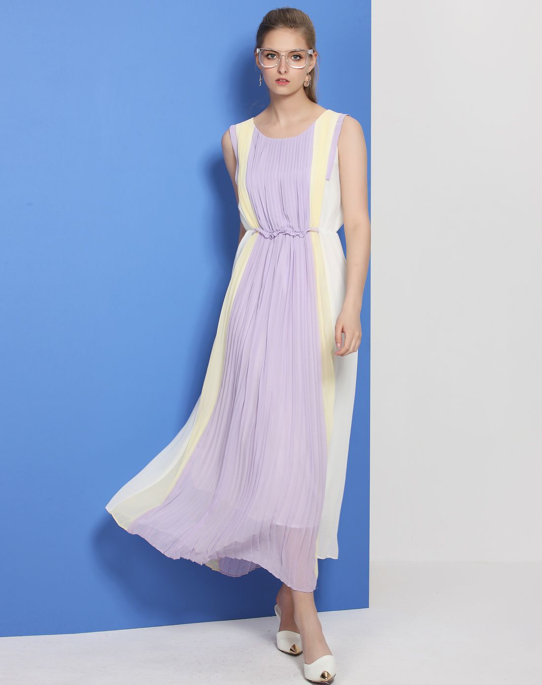 卡莎布兰卡casablank女装专场 拼色压褶收腰长裙