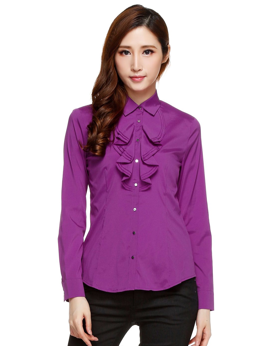 女款紫色商务时尚长袖衬衫