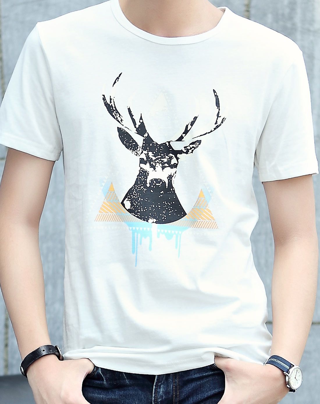 蓝色天空mbsky白色 男款时尚印花t恤g01522426-003_唯品会