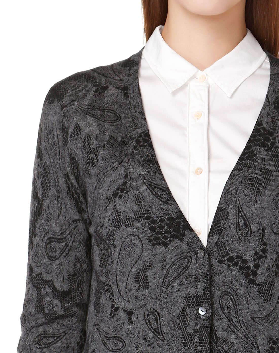 brax男女精品服饰专场女款深灰/黑色休闲印花开襟长袖针织衫372328