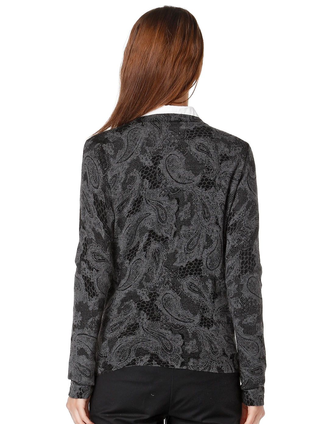 brax男女精品服饰专场女款深灰/黑色休闲印花开襟长袖针织衫372328