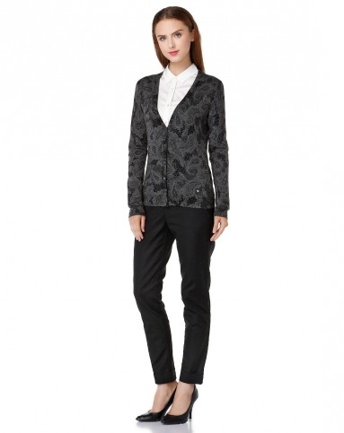 brax男女精品服饰专场女款深灰/黑色休闲印花开襟长袖针织衫372328