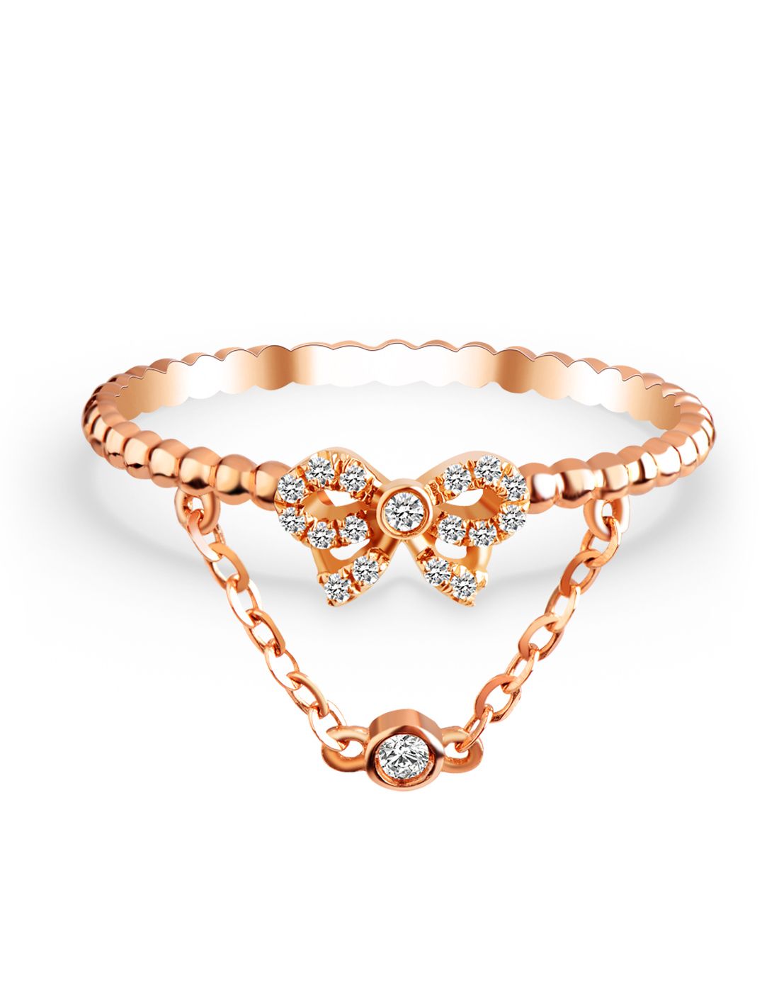 彩18k金钻石镶嵌戒指蝴蝶结链戒(约1.24克)定价