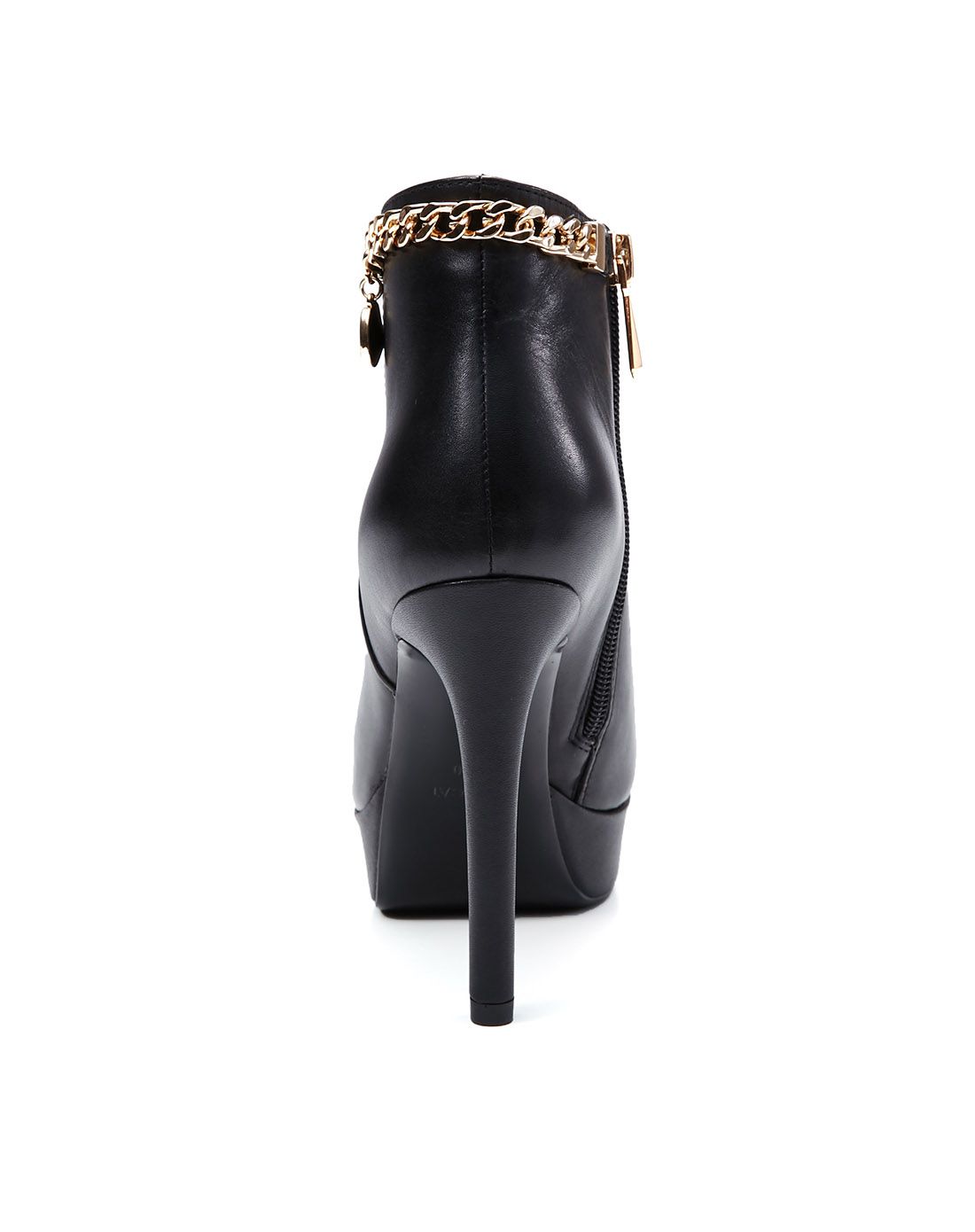 接吻猫kisscat女款黑色粒面牛皮超高跟矮靴d55704-05dc-w-黑色_唯品会